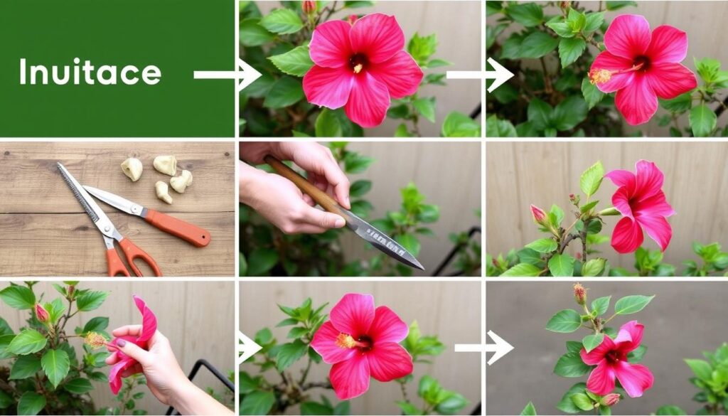 Etapy przycinania hibiskusa ogrodowego przedstawione krok po kroku