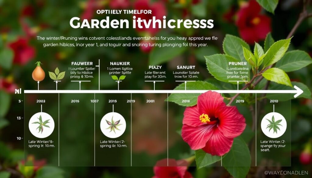 Kalendarz ogrodniczy pokazujący optymalny czas przycinania hibiskusa ogrodowego