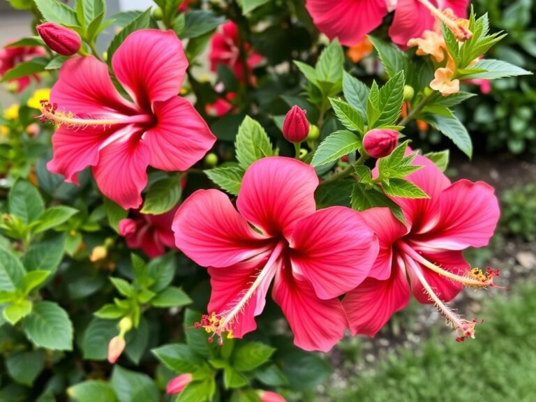 Kwitnący hibiskus ogrodowy w pełnym rozkwicie po prawidłowym przycinaniu