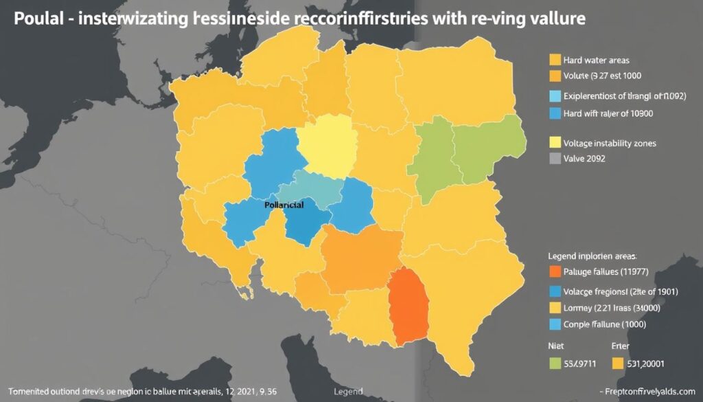 Mapa Polski pokazująca regiony z najczęstszymi problemami z zaworami trójdrożnymi