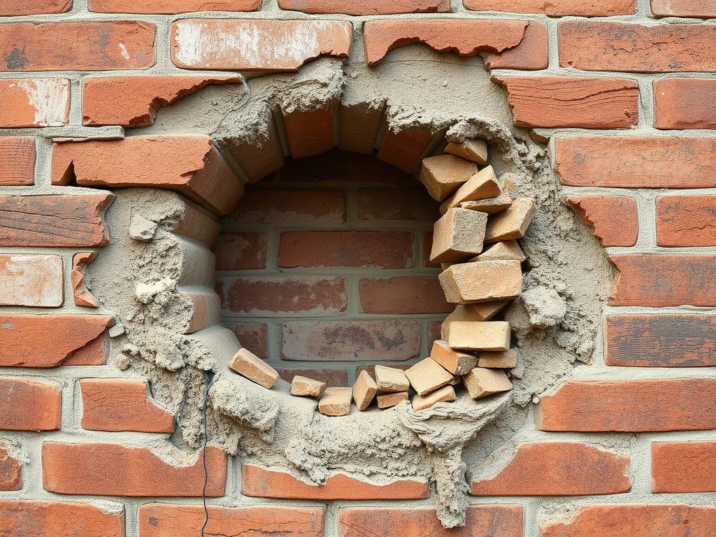 Naprawa dużego ubytku w ścianie murowanej z cegły