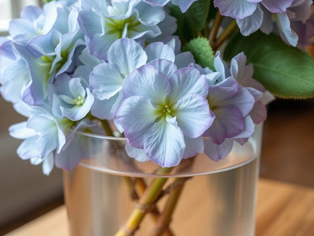 Proces suszenia hortensji w glicerynie - kwiaty zanurzone w roztworze