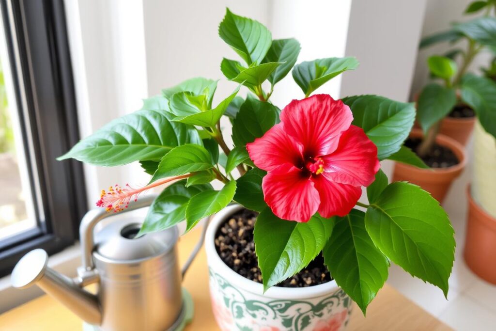 Świeżo przesadzony hibiskus domowy