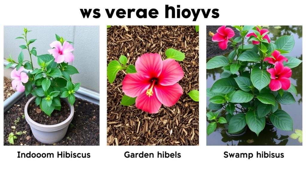 Trzy typy hibiskusa w odpowiednich dla nich warunkach glebowych