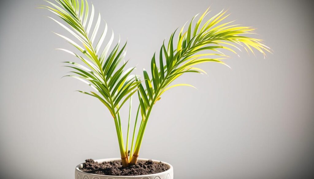 Zdrowa palma rosnąca w odpowiednim podłożu z widoczną strukturą ziemi